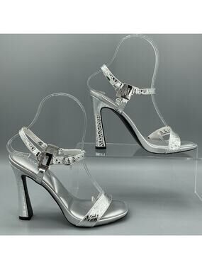 NEW Karl Lagerfeld Paris Women’s Cybil Ankle Strap Sandals Silver Size 5